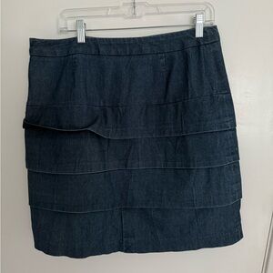 Larry Levine Stretch Dark Blue Denim Tiered Skirt Size 12